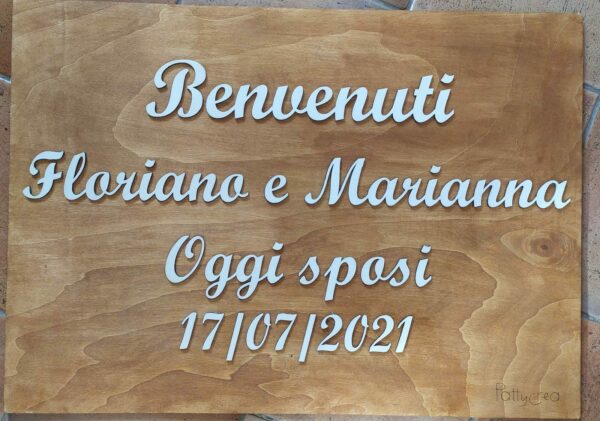 Cartellone legno bomboniere matrimonio personalizzato L.80cm 2938 Pattycrea