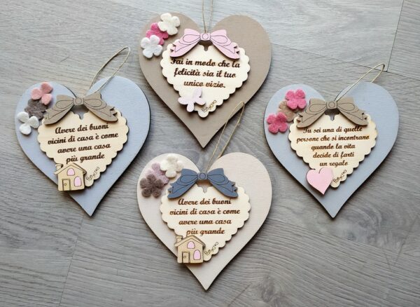 Cuore in legno con frase incisa H.15cm 2864