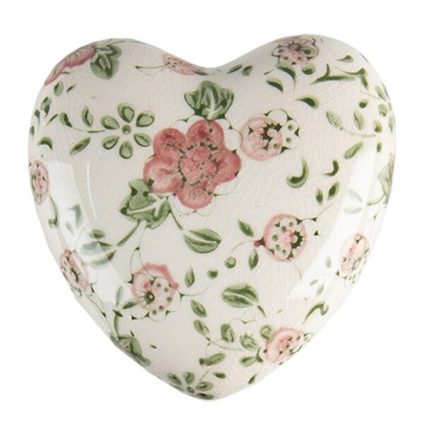 Cuore decorazione 11x4 cm rosa beige ceramica fiori Clayre e Eef