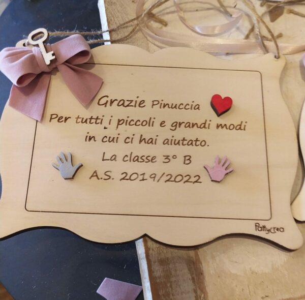 Targa legno incisa a laser con ringraziamenti e frasi personalizzabili  L.20cm 3344 Pattycrea