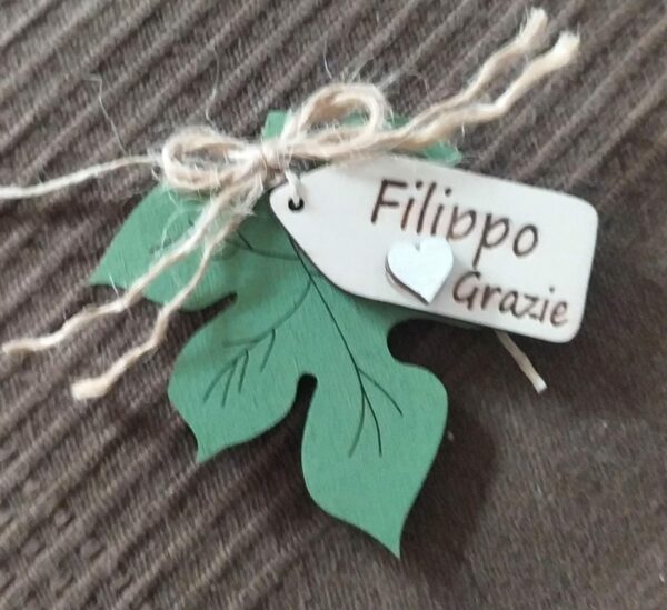 Segnaposto foglia dipinto con tag personalizzabile 8cm