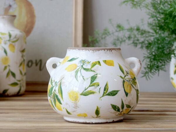 Fioriera per limoni con. motivo di limone Crema H13,5/P17 cm Chic Antique