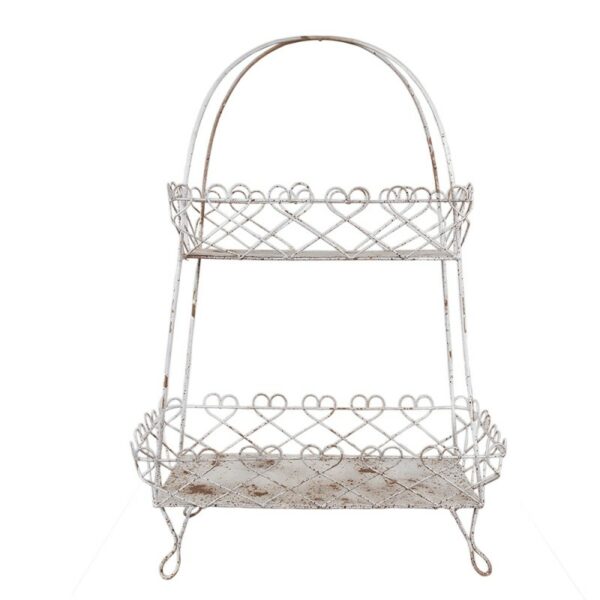 Porta pasticceria a 2 piani 47x24x66 cm Bianco Marrone Ferro Clayre & Eef