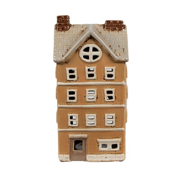 Portacandela casetta arancio beige 11x9x22cm Clayre