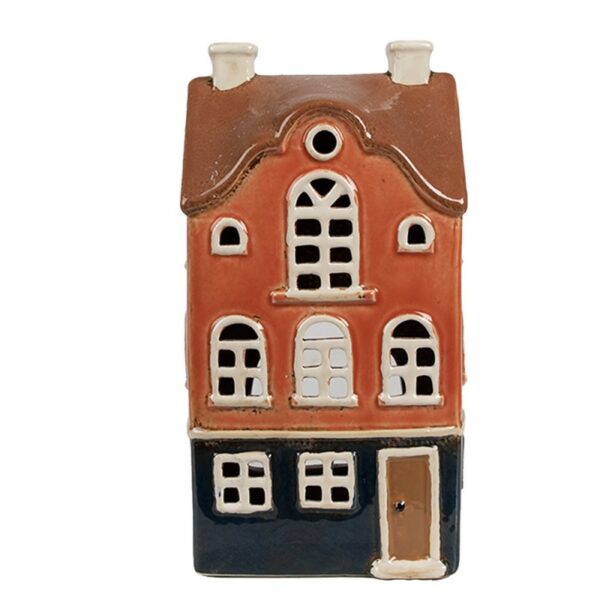 Portacandela casetta arancio blu12x9x22cm Clayre