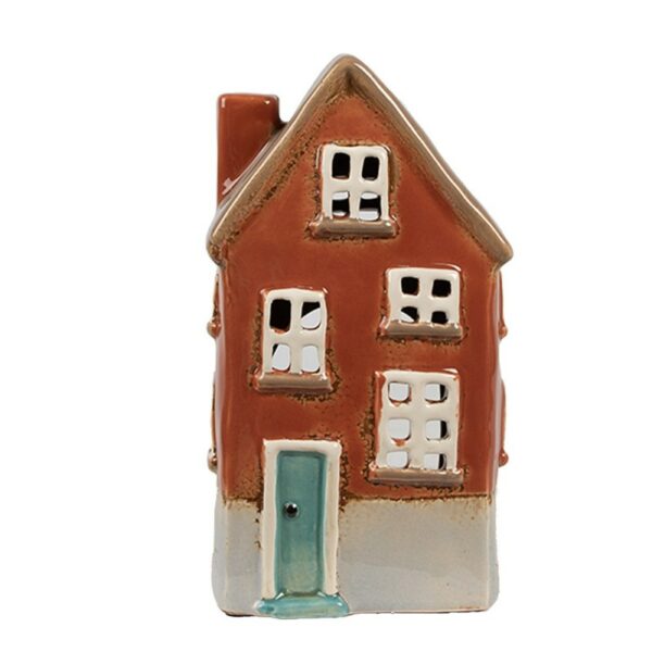 Portacandela casetta arancio marrone 12x8x18cm Clayre