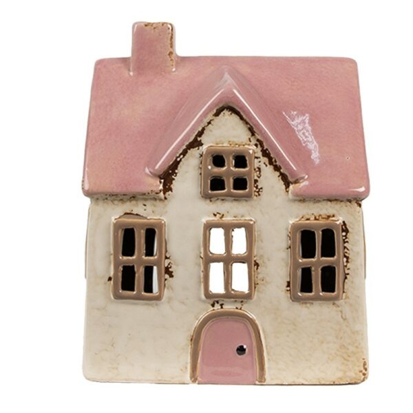 Portacandela casetta beige rosa 13x10x16cm Clayre