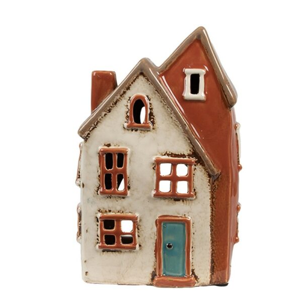 Portacandela casetta beiger arancio  13x8x20cm Clayre