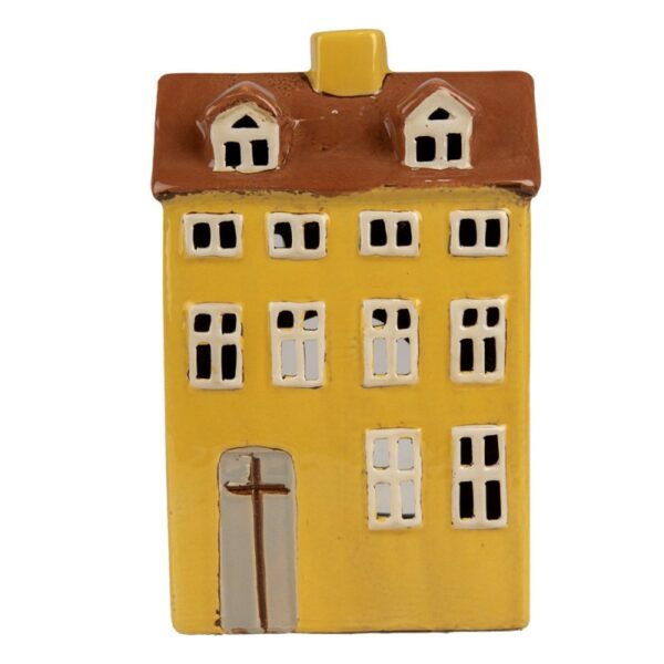 Portacandela casetta giallo marrone 12x8x18cm Clayre