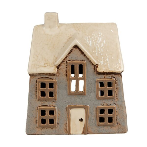 Portacandela casetta grigio beige  15x10x17cm Clayre