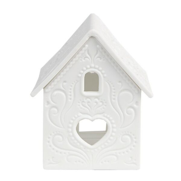 Portacandele natale casette bianco 7x8x9cm Clayre