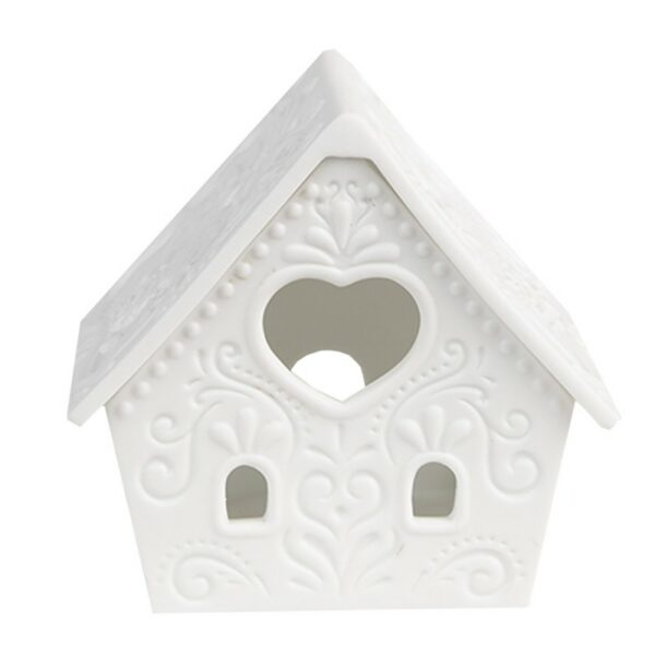 Portacandele natale casette bianco 9x7x8cm Clayre