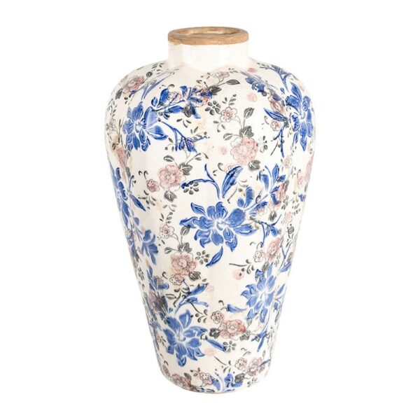 Vaso Ø 24x40 cm Beige Blu Ceramica Fiori Clayre